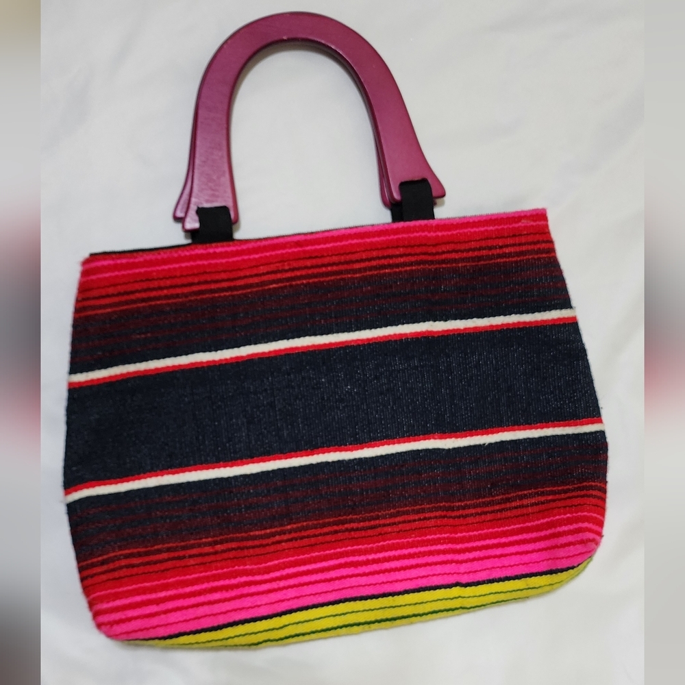 Sarape Reversible Tote Bag with Wooden Handles